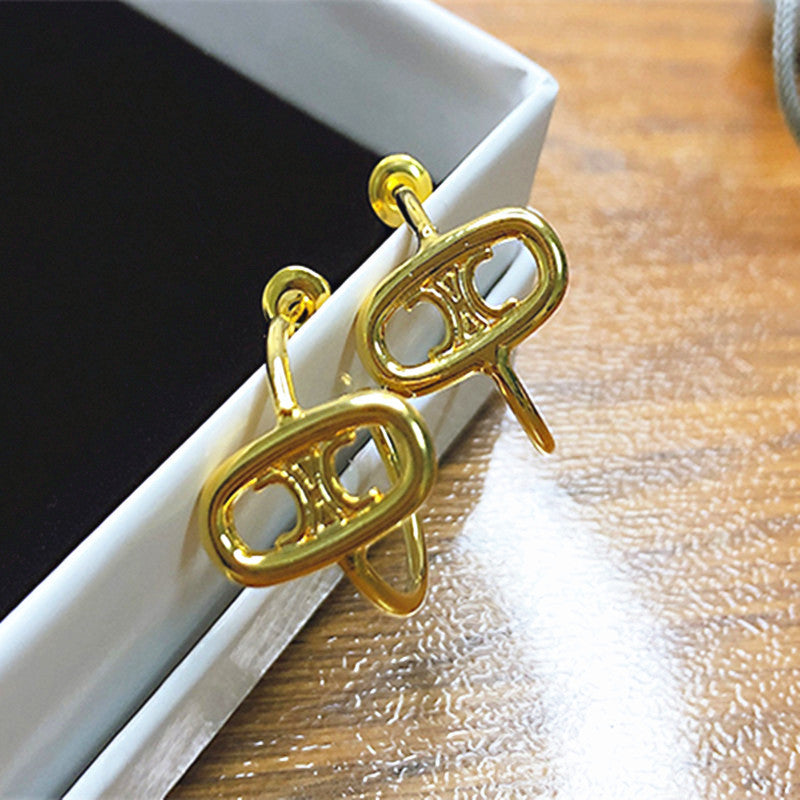 赛家新款凯旋门耳圈复古镂空金色时尚法式耳钉气质耳饰C形耳环女