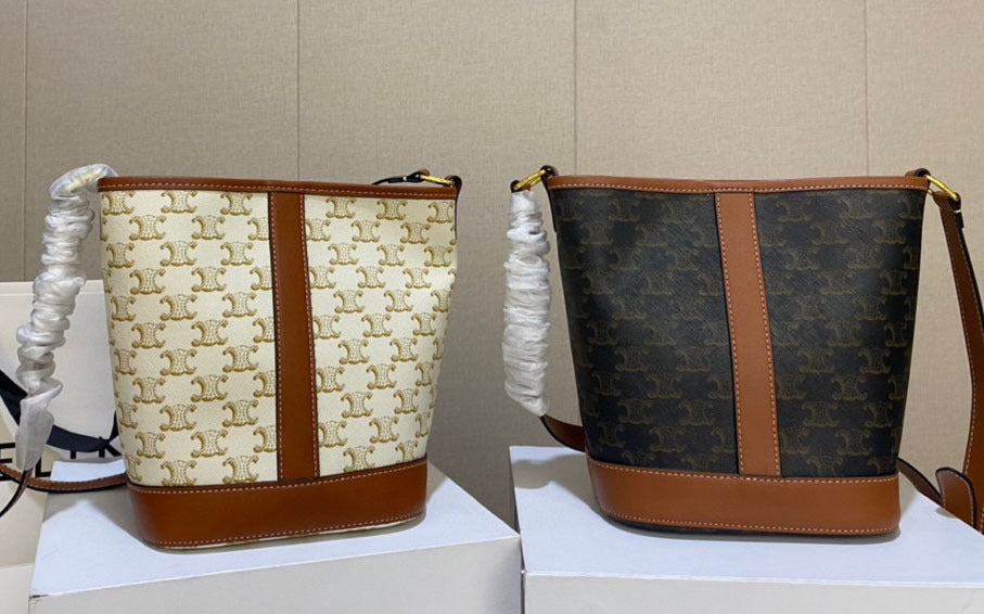 凯旋门水桶包2023新款秋冬老花大容量水桶包斜挎包真皮复古通勤包