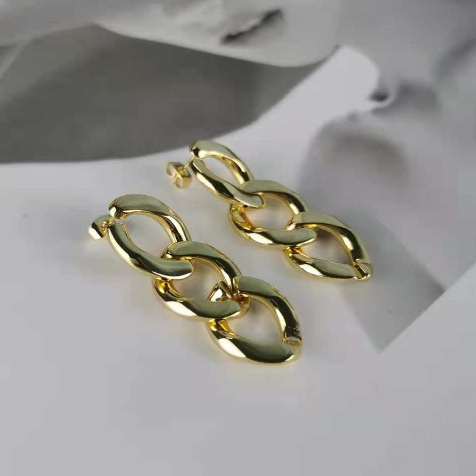 赛家新款耳环女三环扣欧美风时尚气质复古港风ins耳饰链条耳钉