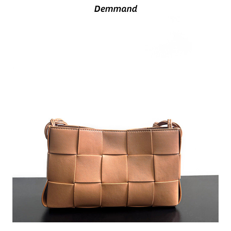 韩系时尚柔软格子腋下包编织方形状设计自制百搭小方包气质单肩包