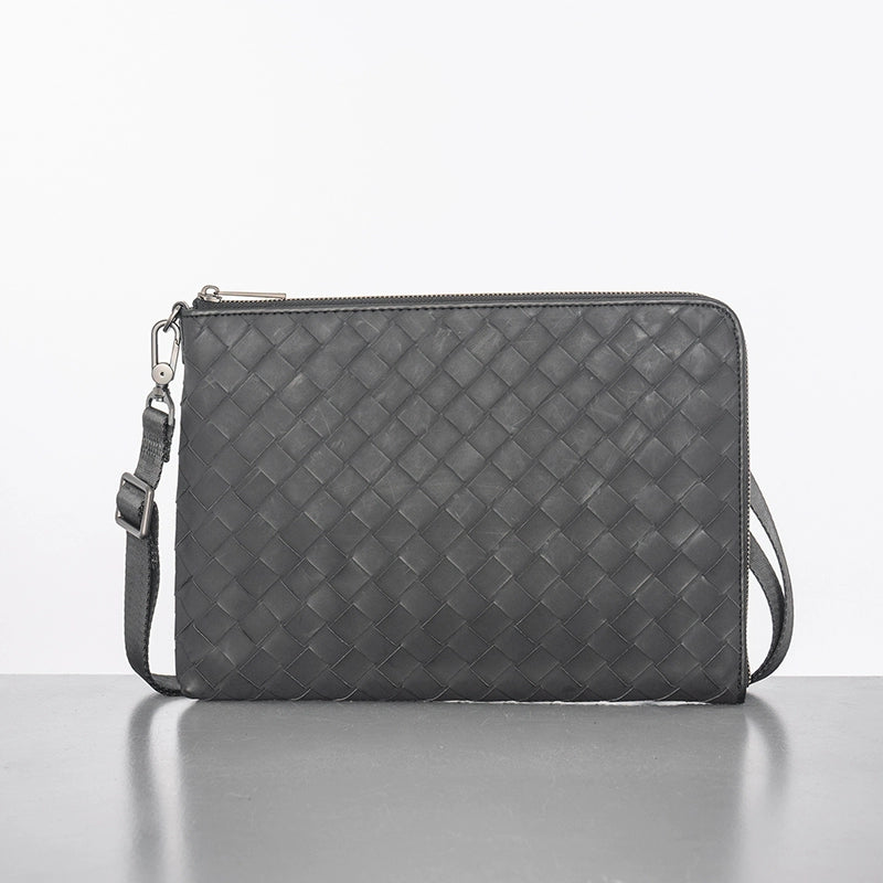 X&BV编织男包手拿包真皮大容量休闲男士手包多功能单肩斜挎包时尚