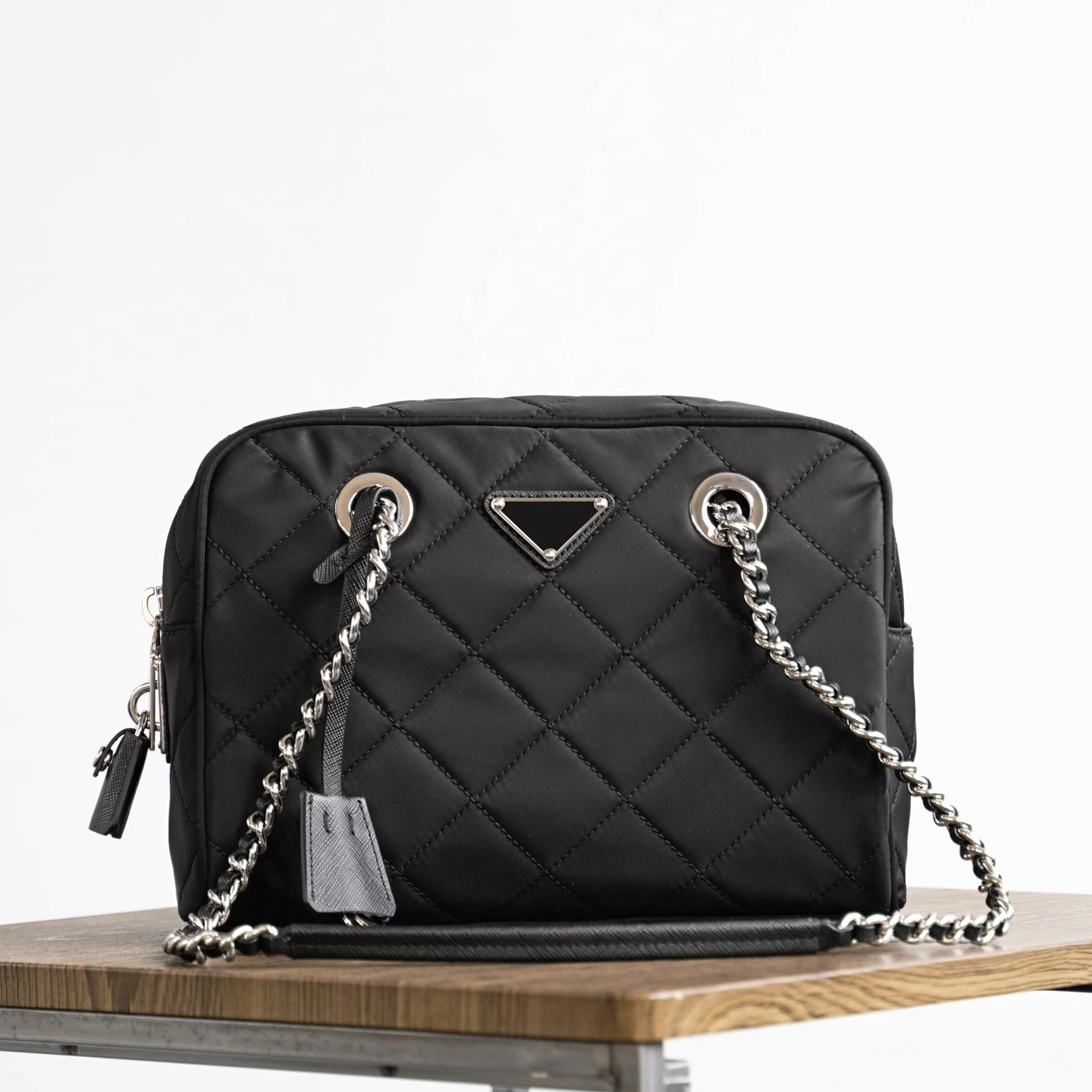 新尼龙单肩斜挎菱格链条中古相机包手提饭盒腋下小方包女1BH026 P