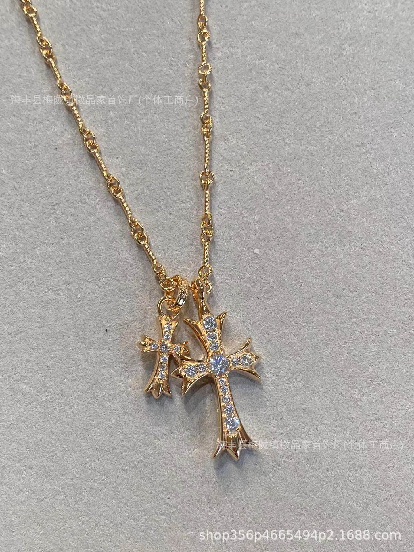 克罗鈊高版本十字架项链V金不掉色网红同款辣妹风精工CNC厂家直销