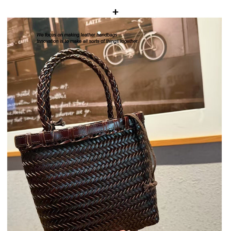 包包女2025新款真皮菜篮子上班杂物手提小拎包编织单肩斜挎编藤包