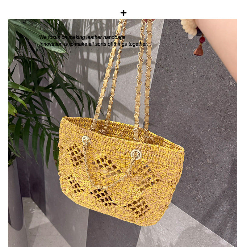 一件代发新款ins镂空纸绳草编包休闲百搭时尚单肩包大容量通勤包