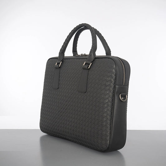X&BV手提包男商务休闲公文包真皮编织青年电脑包时尚单肩斜挎包男