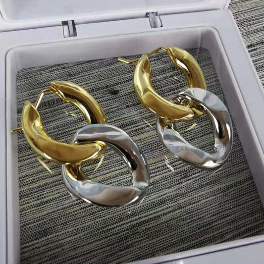 BV家新款耳环女几何链条两色耳饰品高级感个性可拆卸二戴拼色耳钉