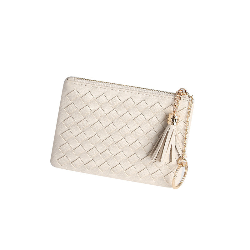 批发定制编织银币零钱包小巧轻便百搭卡包钥匙扣流苏拉链短款钱包