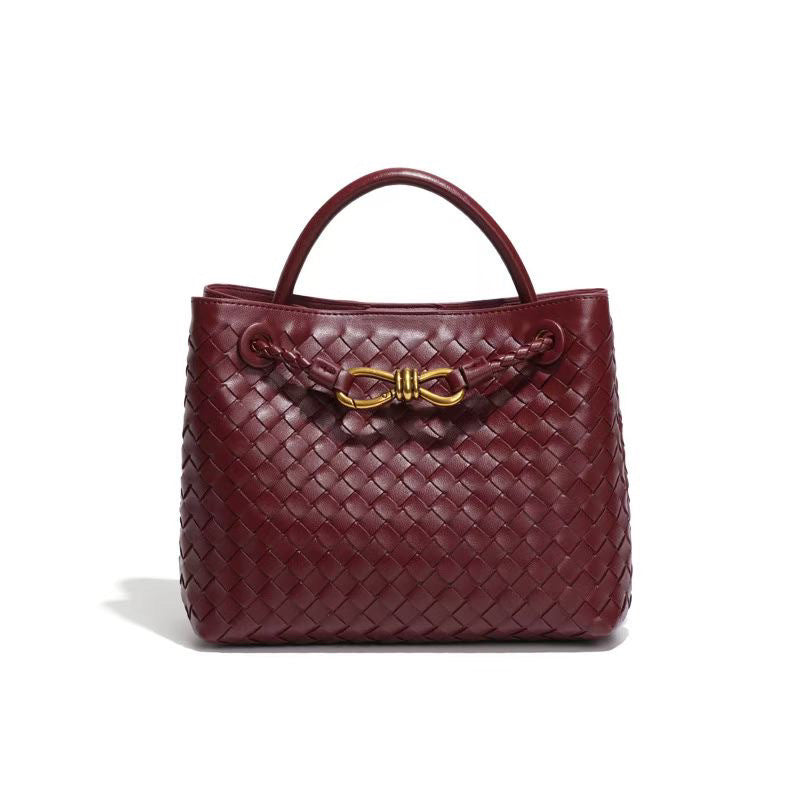 时尚小众手提女包蝴蝶结金属手工编织包质感休闲大容量单肩斜挎包