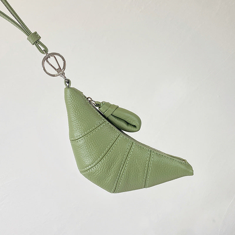 LE迷你挂脖牛角包钥匙零钱包头层牛皮可颂包单肩斜挎挂腰饺子包