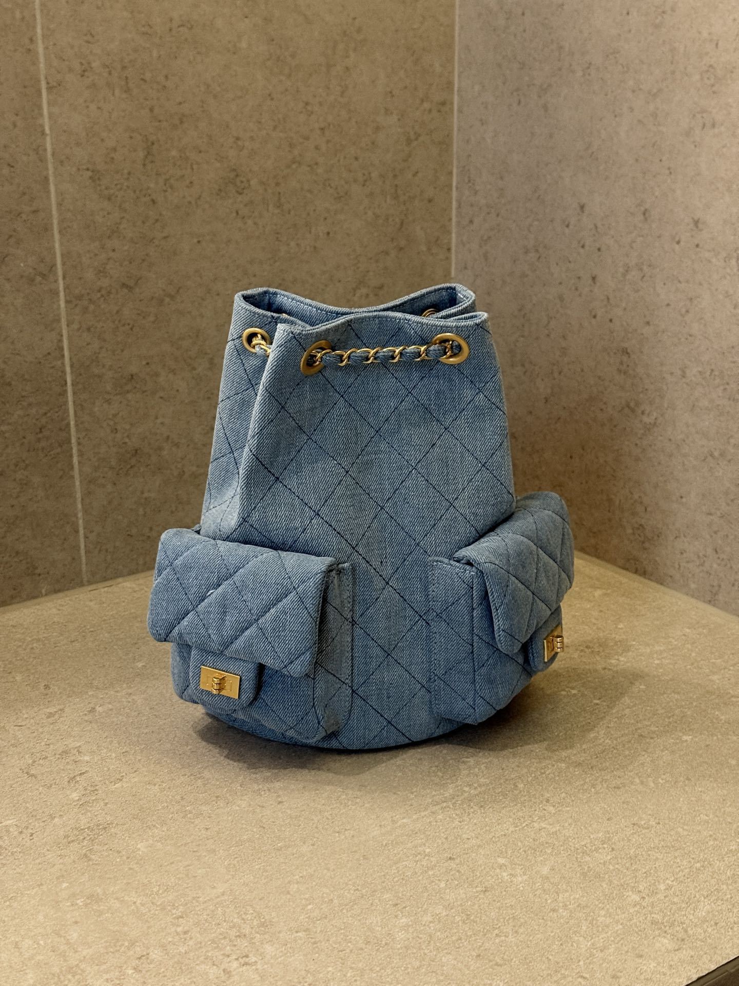 复古双肩包包2025新款抽带菱格手提包小书包女包单肩包包