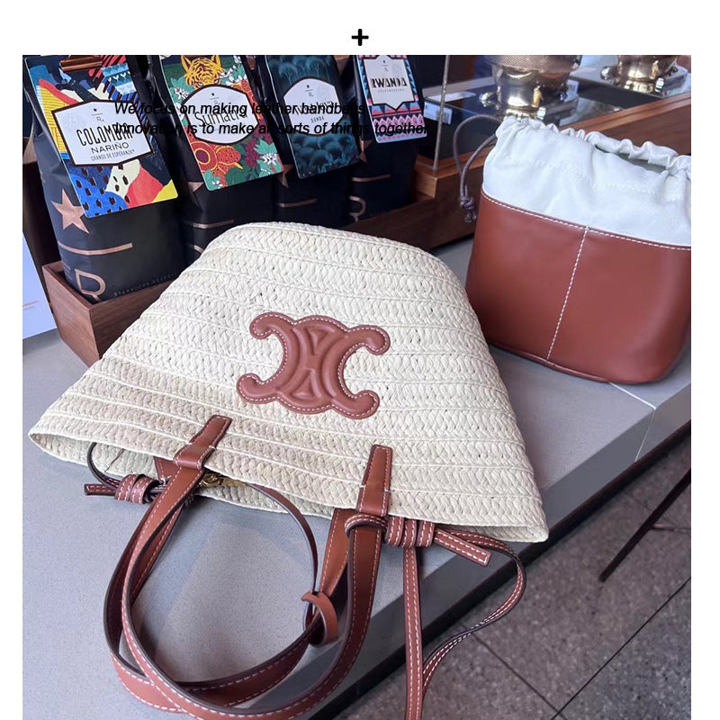 拉菲草编包手工编织包包2024新款大容量菜篮子托特包手提单肩包女