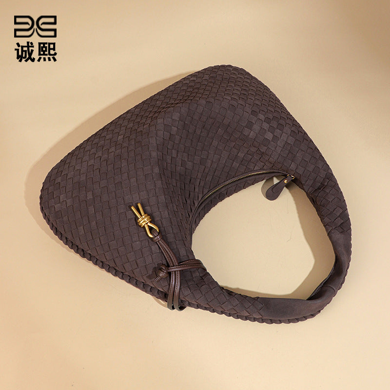 欧美新品全手工编织单肩女包磨砂麂皮绒大容量手提包时尚腋下包包