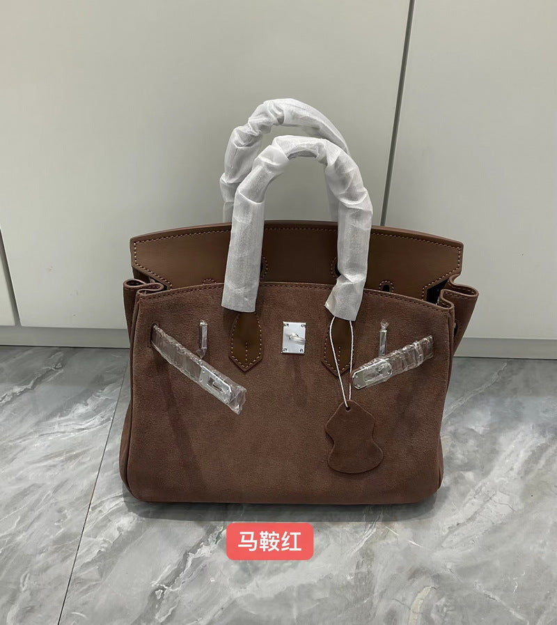 美拉德 铂金麂皮配牛皮包包女秋冬高级感手提包 潮百搭单肩斜挎包