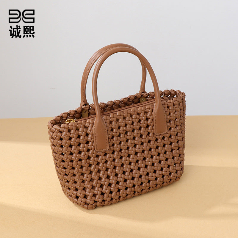 跨境高级感菜篮子女包手工编织包风车结手提包时尚百搭子母托特包
