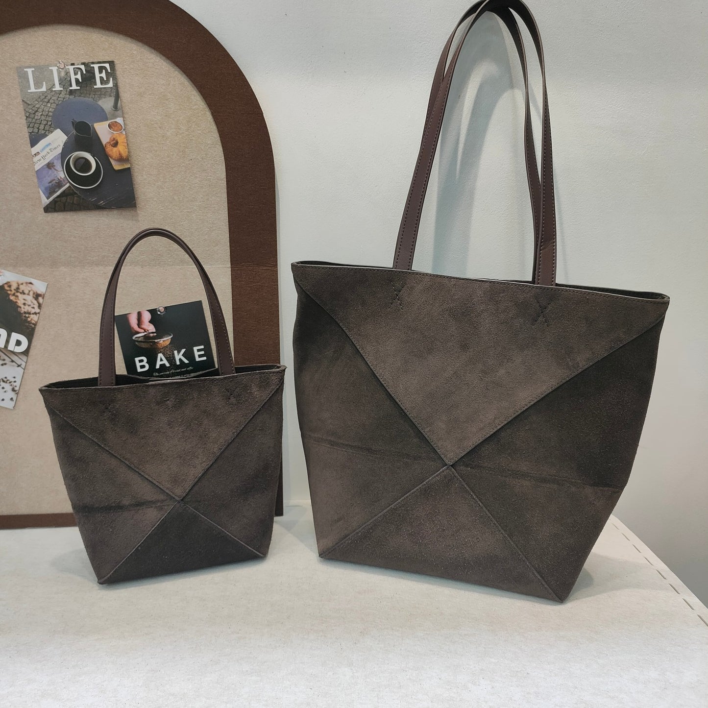 小众高级感磨砂牛皮手提包2024秋冬复古几何托特包单肩包斜挎包潮