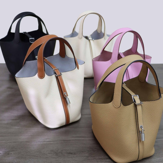 进口头层TC牛皮蜡线小号18Picotin菜篮子水桶包手提女包 无痕代发