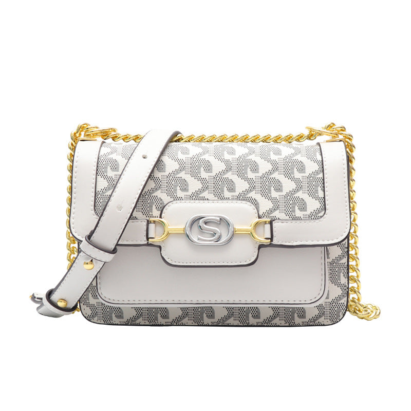 时尚狗牙印花小方包欧美复古大容量通勤包包女休闲简约单肩斜挎包