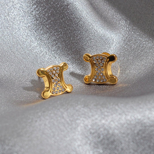 新款赛家celi复古水钻凯旋门耳钉女网红微镶锆石满钻气质耳饰耳环