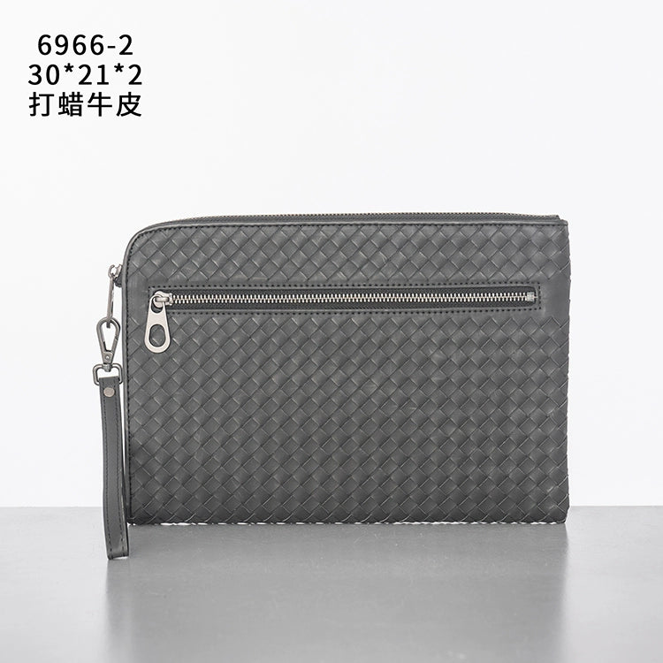 X&BV潮牌新款编织手包男真皮休闲男士手拿包信封包大容量A4文件包