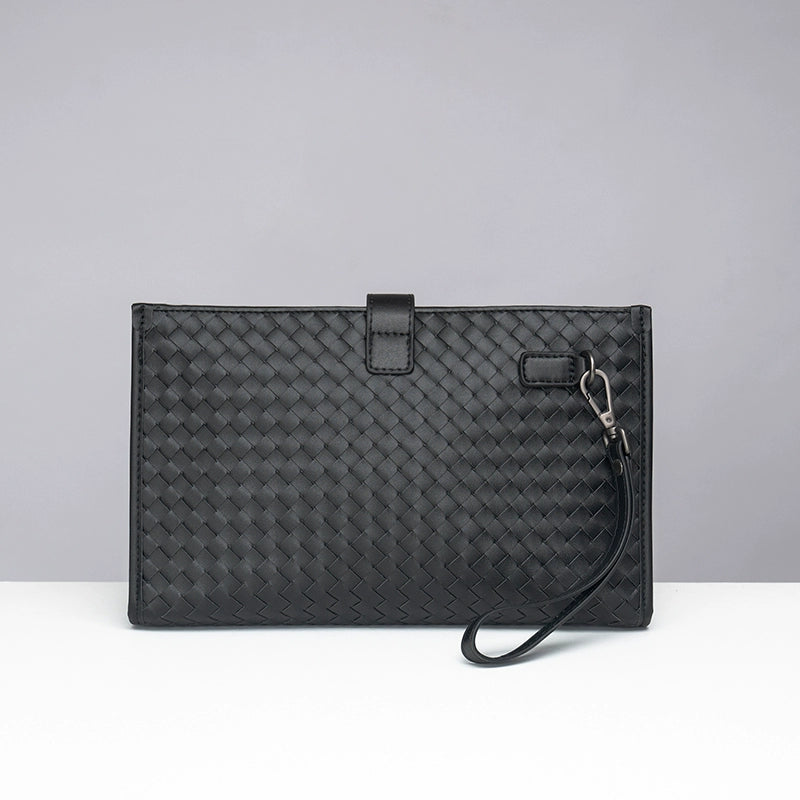 X&BV男士包包单肩斜挎包真皮休闲横款编织多功能大容量手拿包男潮