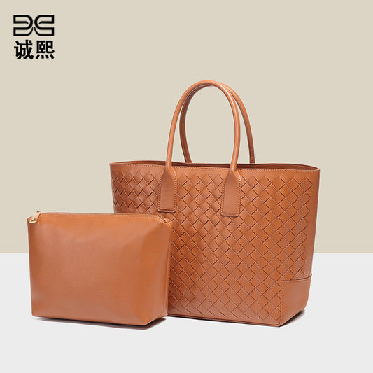 新款潮流大容量手提包通勤百搭手工编织女包跨境高级感子母托特包