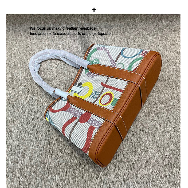 女包彩色腋下菜篮子牛皮拼帆布托特大容量撞色单肩双肩斜挎花园