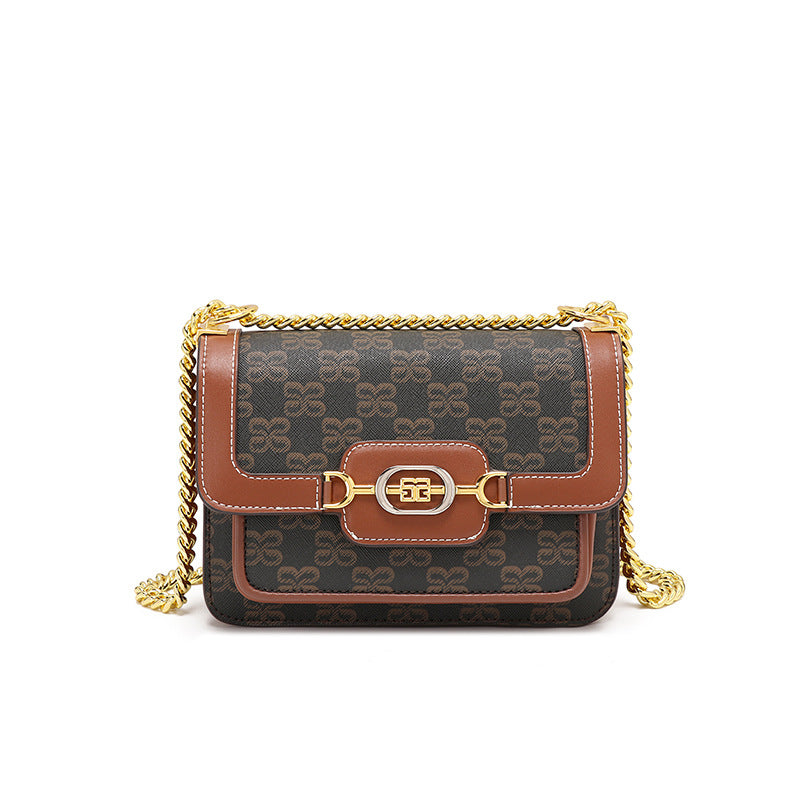 时尚经典老花小方包大容量质感印花单肩包通勤百搭复古链条斜挎包