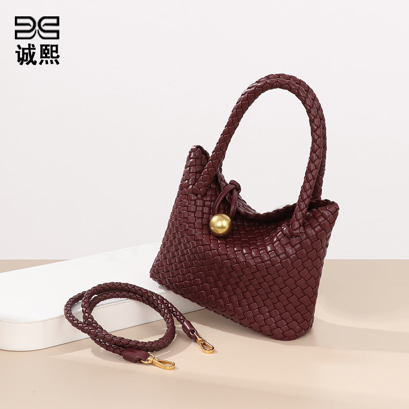 夏季纯色百搭手提单肩女包新款手工编织包高级感腋下包时尚斜挎包
