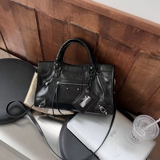 复古黑色手提机车包包女2024新款高级感时尚辣妹女小众单肩斜挎包