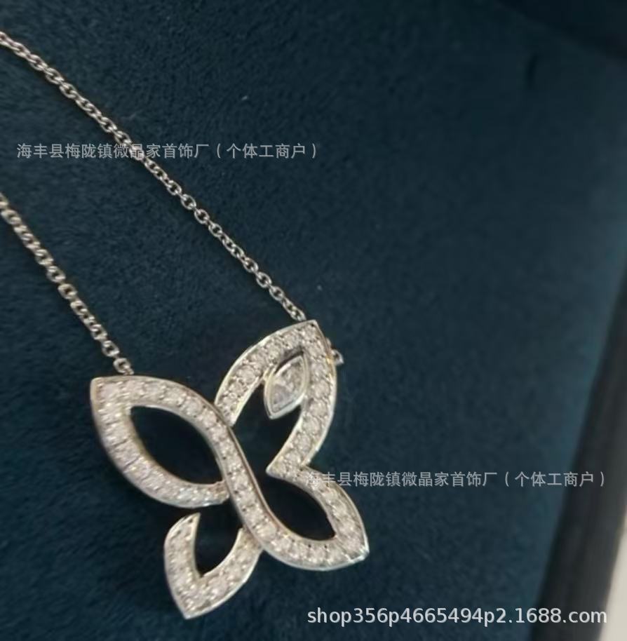 H.W海瑞家Lily三叶草项链女满钻S925银高版本轻奢锁骨链厂家直销