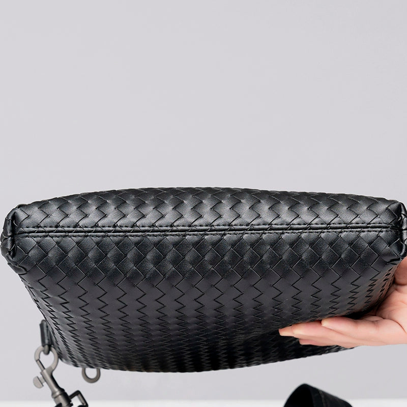 X&BV真皮男包时尚单肩包潮牌韩版竖款编织新款休闲斜跨包男小背包