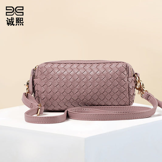 2024春季新款pu韩版女包编织手拿包韩版单肩女士斜跨迷你小方包