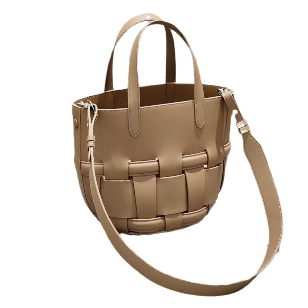 手工编织牛皮托特包时尚镂空手提包大容量单肩包女包外贸一件代发