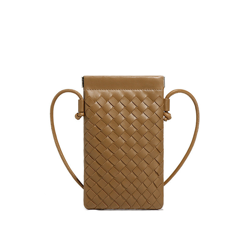 简约时尚新款迷你手机包手工编织包潮流复古小零钱包单肩斜挎女包