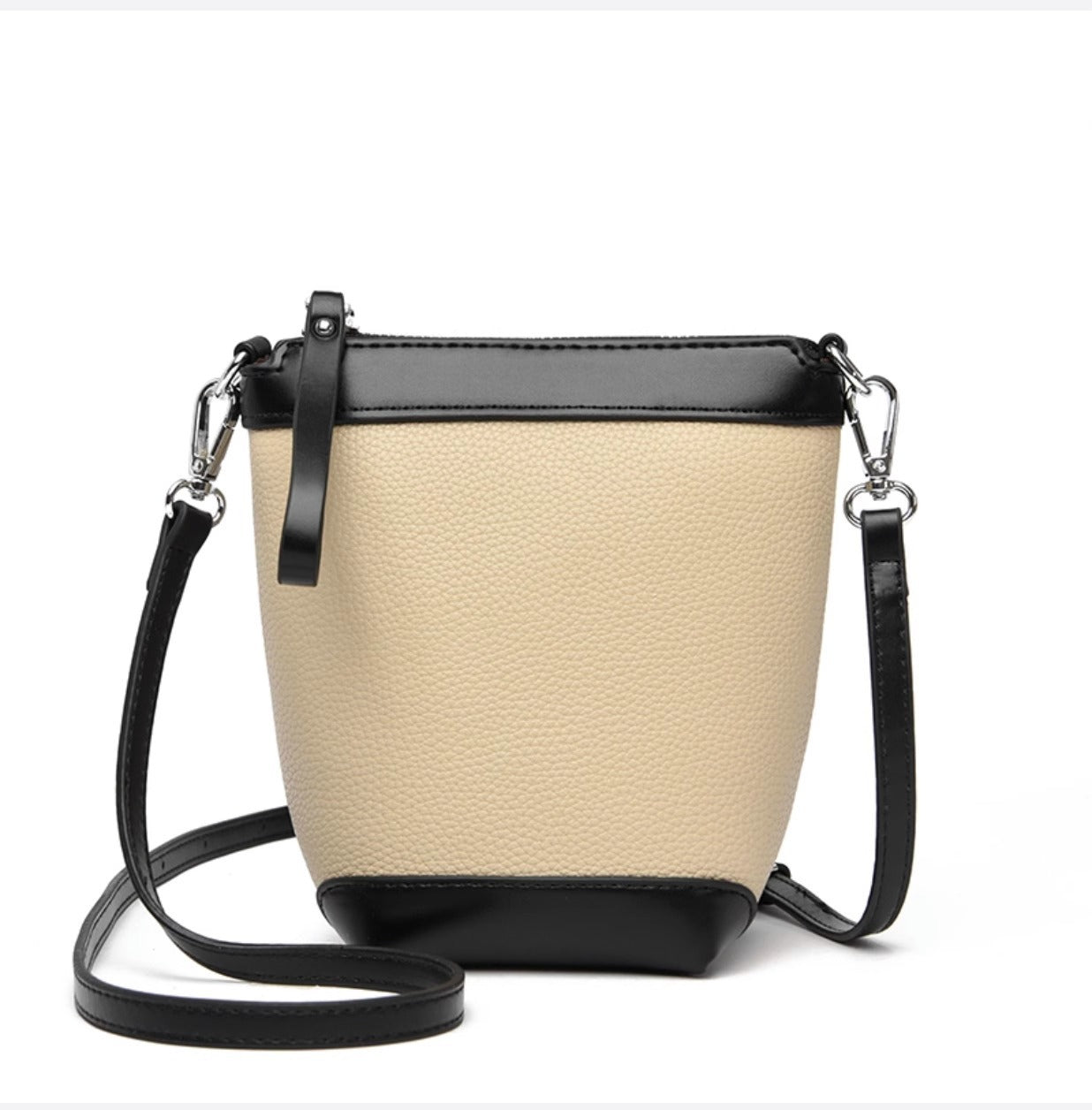 牛皮帆布拼接mini水桶包包女2023夏季单肩斜跨包韩版休闲手机包潮