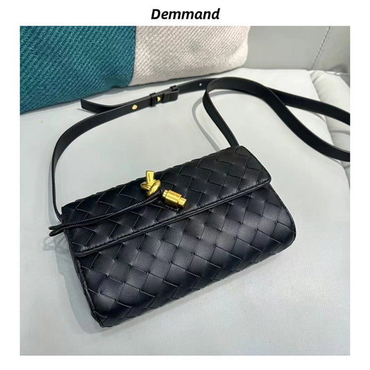 欧美时尚真皮小方包2023新款高档牛皮编织包简约单肩斜挎女士包包