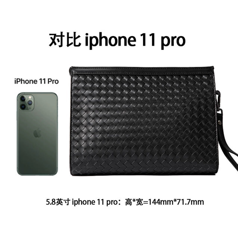 X&BV手拿包男真皮大容量商务休闲牛皮编织信封男包洗漱包男士手包