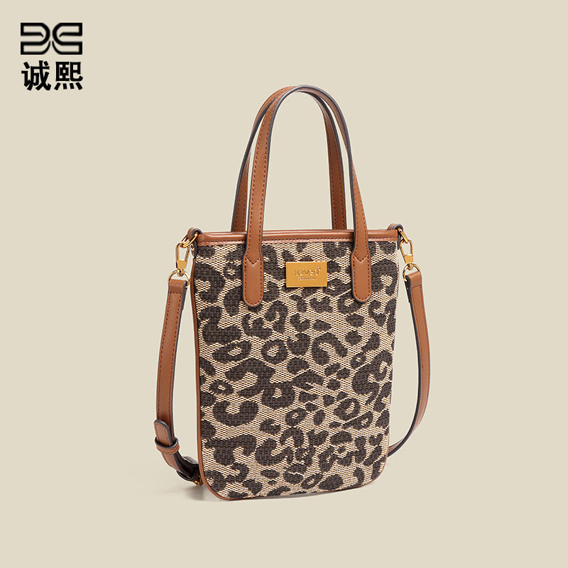 跨境风潮复古豹纹托特包时尚手提女包休闲单肩斜挎包大容量水桶包