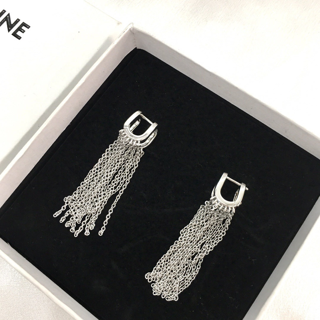 赛林家新款长款流苏耳环女高级感气质欧美时尚链条耳环网红耳饰