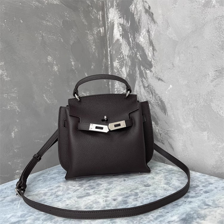 2025新款真皮凯莉包欧美时尚小众头层牛皮女包轻奢气质单肩斜挎包