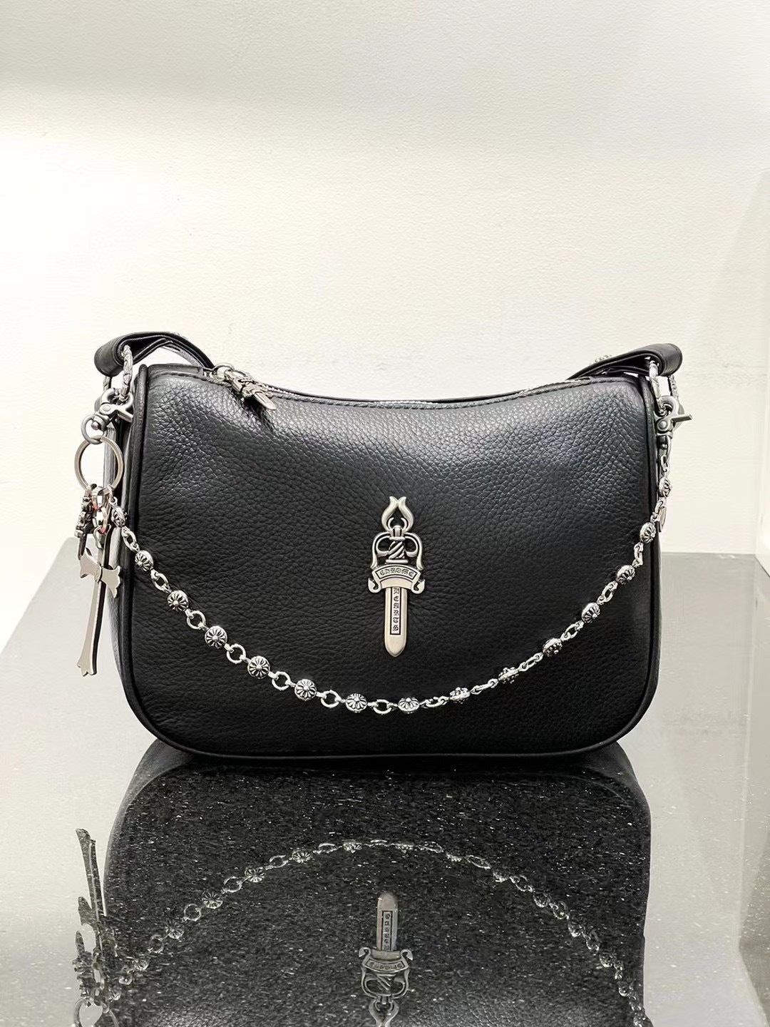 2024春季真皮鸡块包宝剑十字架链条小众腋下包个性时尚单肩包包女