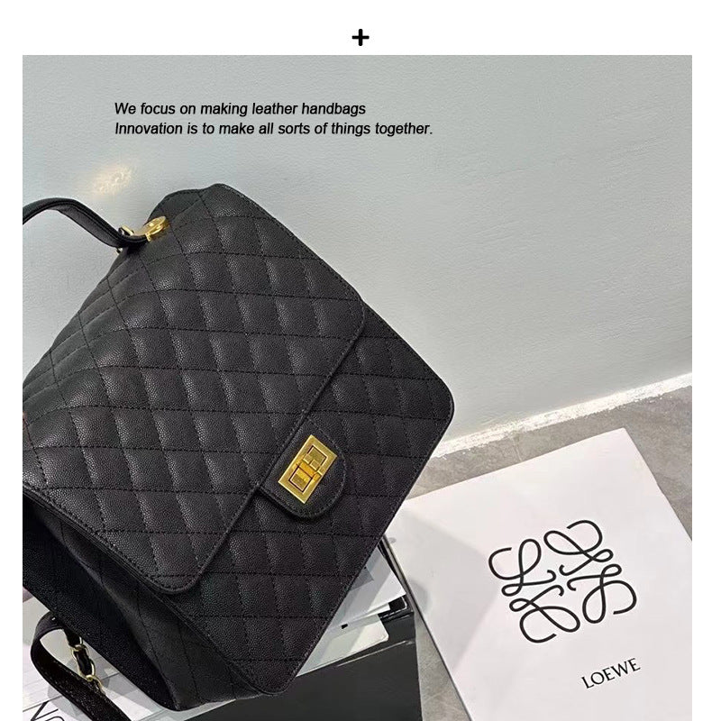 女包新款英伦时尚高级感鱼子酱双肩包菱格链条单肩大容量漆皮背包