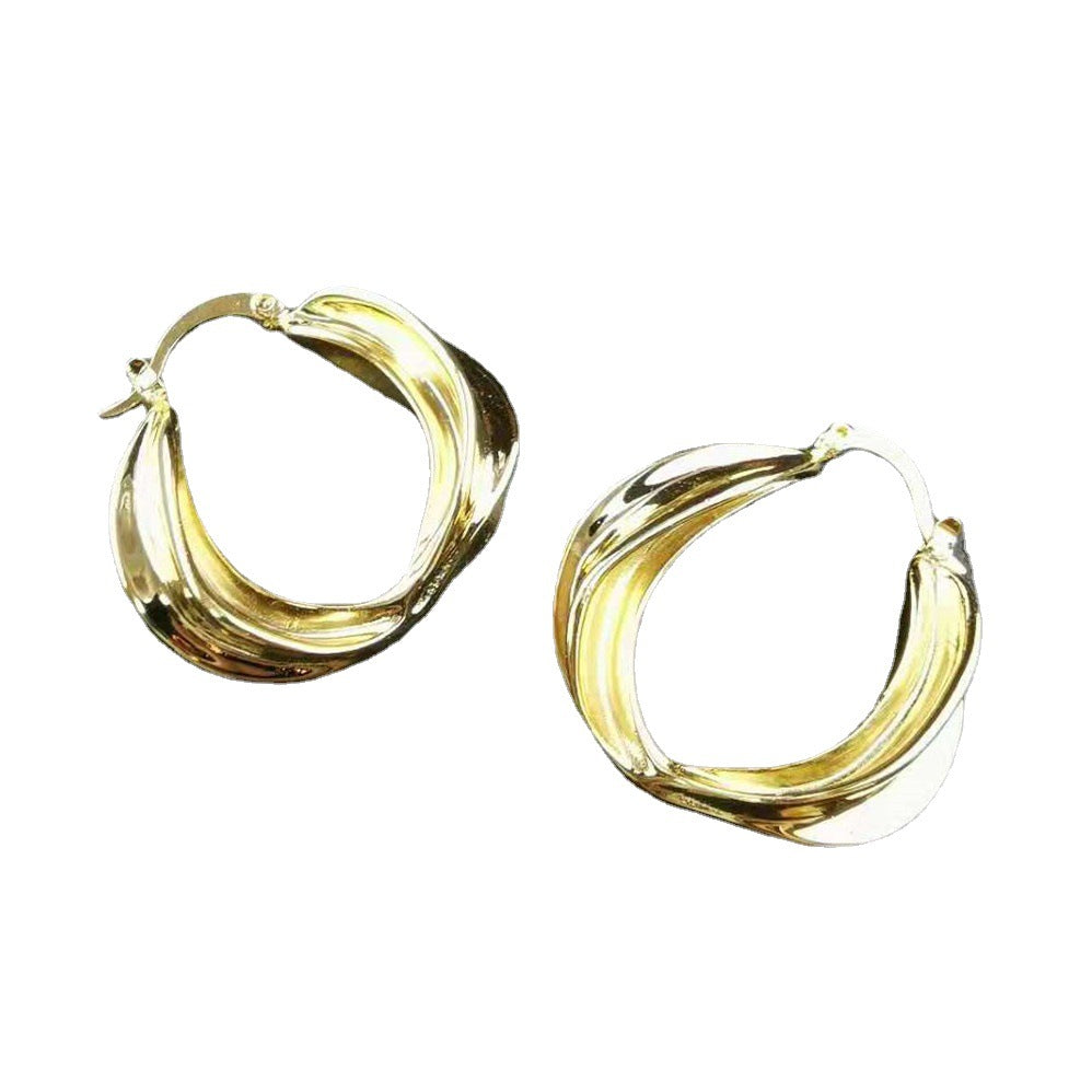 赛家新款耳圈CEL极简欧美复古金色气质个性耳饰扭曲金属大耳环女