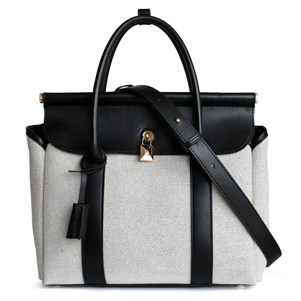 LP同款手袋手拎包帆布拼皮老钱风大容量单肩手提通勤托特公文包包