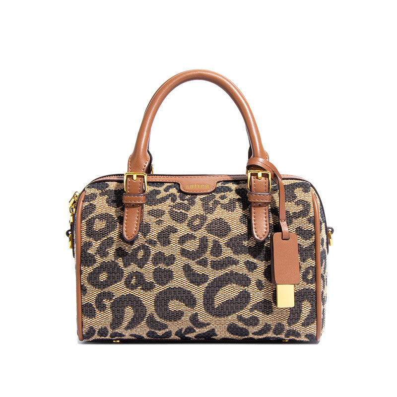 复古通勤女包大容量波士顿包2023秋冬新款网红直播货源豹纹枕头包