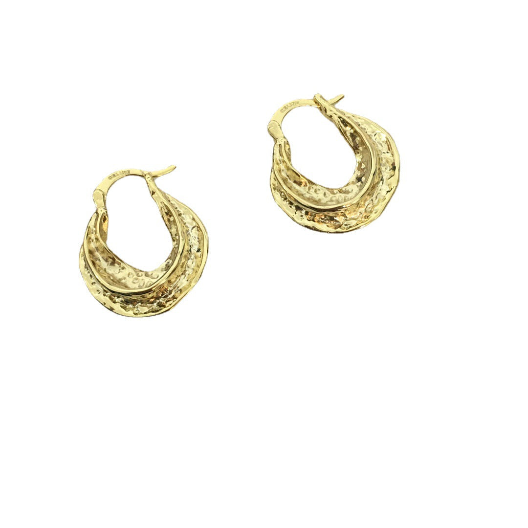 赛家法式Celi风耳圈复古锤打气质凹凸耳环新款耳饰凹凸纹理耳环女