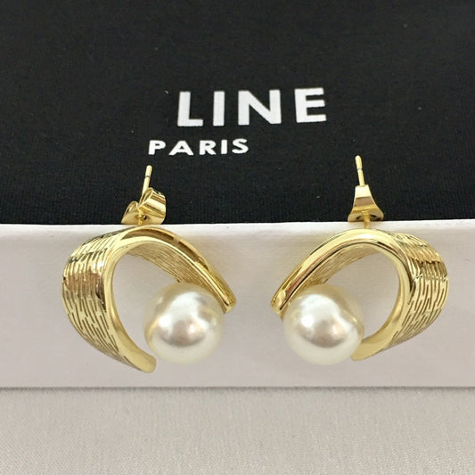 赛家21新款不规则曲面珍珠耳钉女高级感气质法式几何弧形耳环