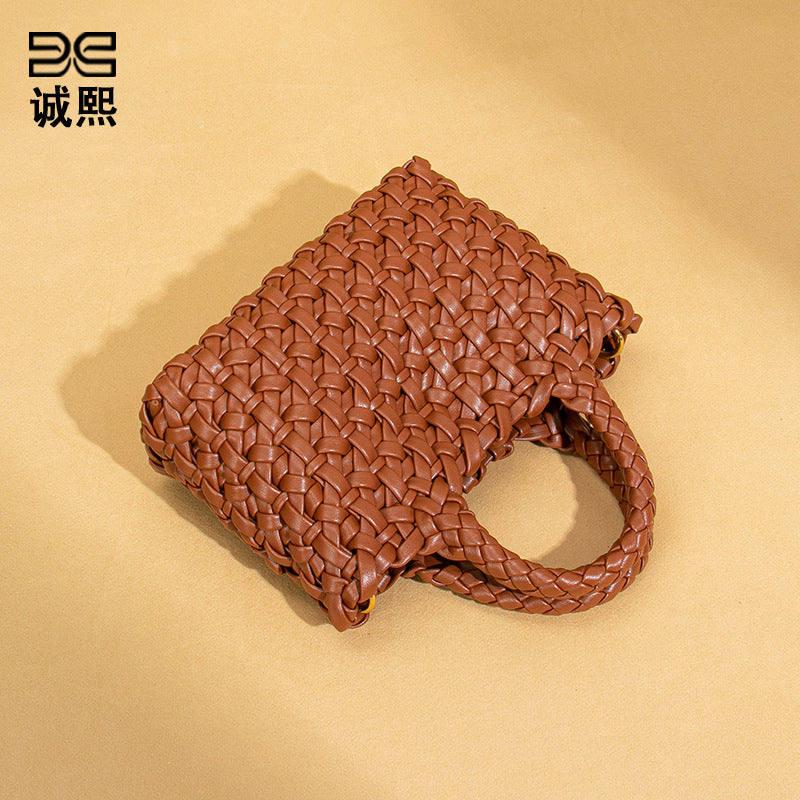 韩版时尚小众织手拎菜篮子母包简约百搭mini纯色斜挎包休闲单肩包