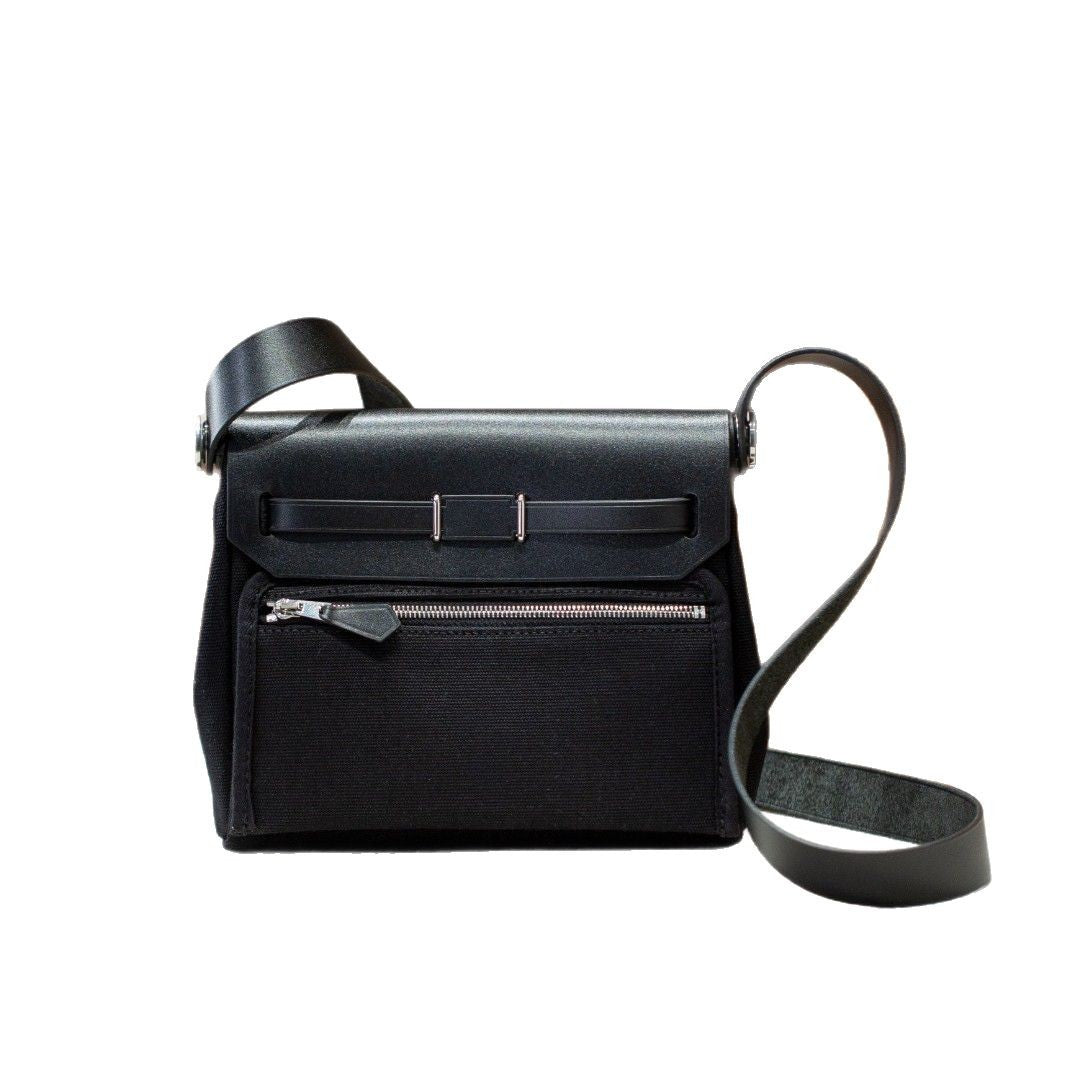 手工miniherbag真皮内缝凯莉包牛皮帆布拼色撞色手提包单肩斜挎包